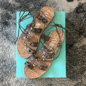 Embellished tie up sandals
